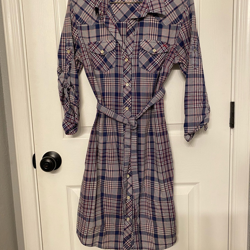 Tommy Hilfiger Blue and White Buttoned Tie Front Shirt Dress